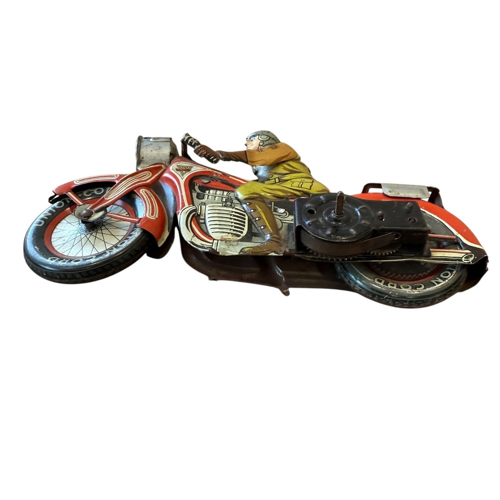 Vintage Arnold A643 Model Tin Toy Motorcycle with Rider Union Cord A643 GF207 - Picture 12 of 16